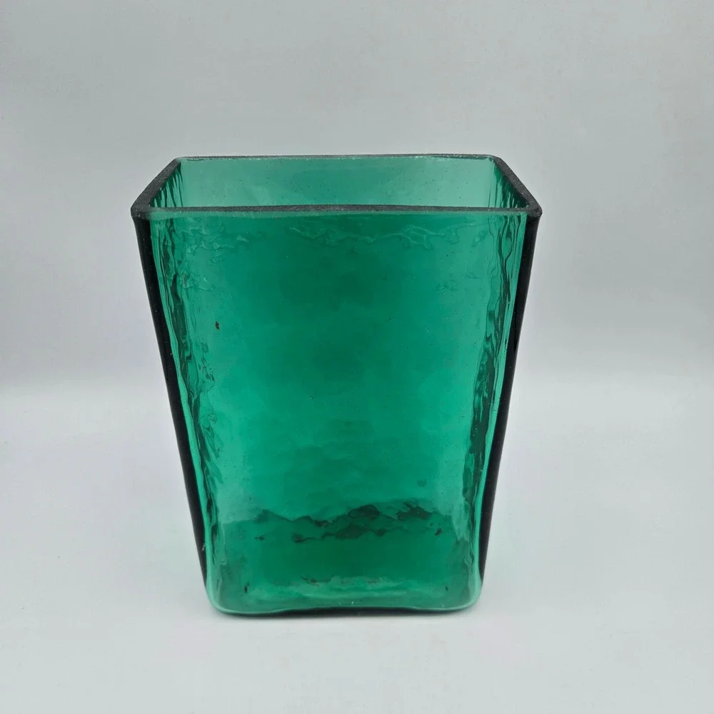 Vintage Early Blenko 3732 Pillow Vase Sea Green Textured Rectangular Art Glass